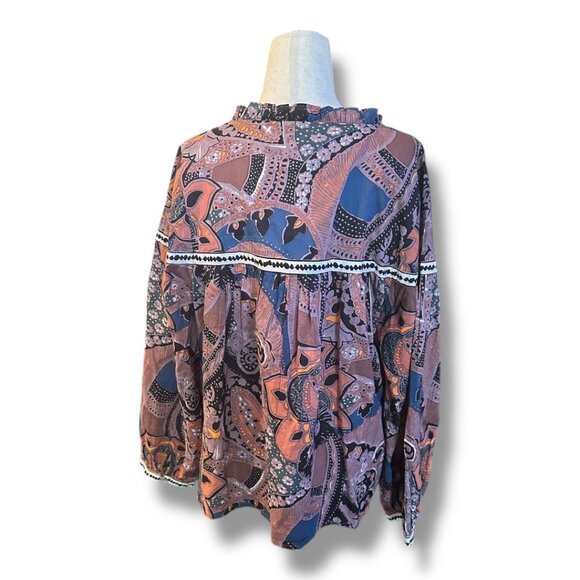Cleobella NWT Karla Blouse Abstract Boho Balloon Sleeve Multicolor - Picture 3 of 9